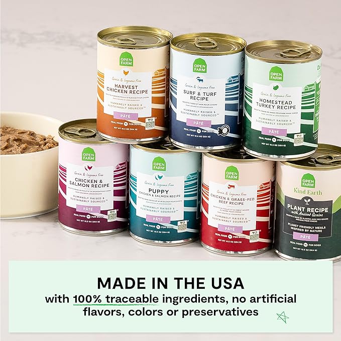 Open Farm Canned Dog Food, Pate for Complete & Balanced Nutrition, Grain Free and Legume-Free, Harvest Chicken Recipe, 12.5oz Cans (Pack of 12)