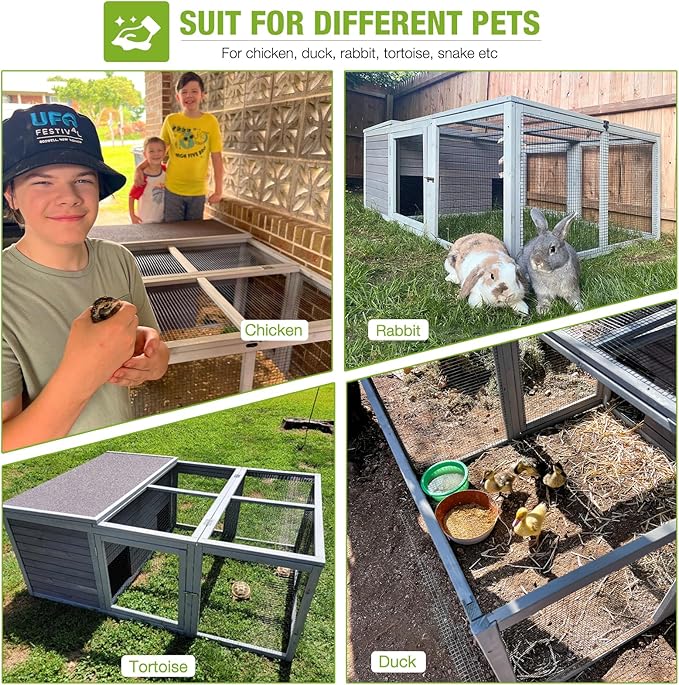 GUTINNEEN Chicken Coop Outdoor Rabbit Hutch with Run for Rabbits, Chickens, Ducks, and Guinea Pigs, 61.5" L x 40.9" W x 24.8" H