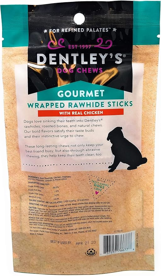 Dentley's Gourmet Wrapped Rawhide Sticks Dog Treats - Chicken