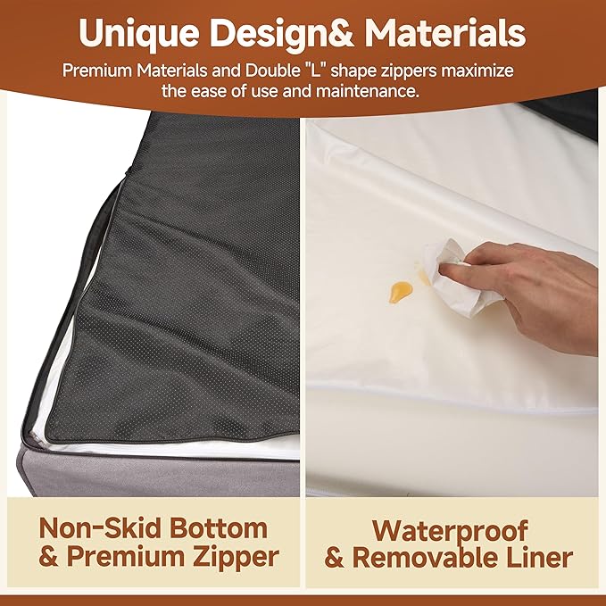 Sytopia 7" Thick Orthopedic Dog Beds for Extra Large Dogs, 35D Memory Foam Dog Beds with Durable Waterproof Liner & Removable Washable Cover & Smart Design, Supports up to 150 lbs, Grey