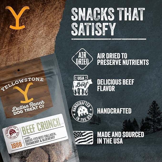 Authentic Yellowstone Dutton Ranch Dog Treat Co. - Limited Ingredient Beef Crunch - Premium Dog Treats with No Additives, Preservatives or Fillers - Made in The USA - 8oz