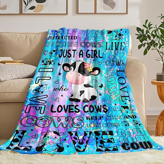 Cow Blanket Gifts for Cows Lovers Soft Flannel Cow Throw Blanket Birthday Stuff Gifts Bedding Decor for Kids Adults 50"x40"