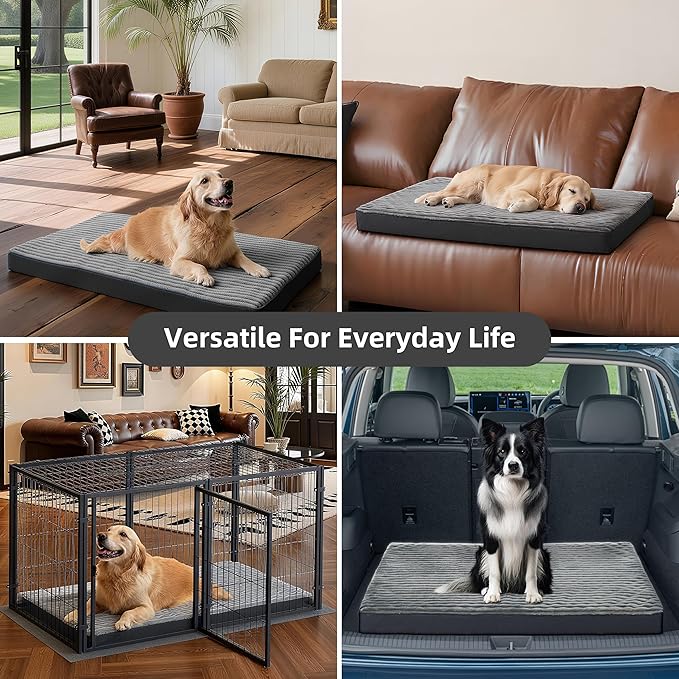 Dog Bed Extra Large Sized Dogs, Orthopedic Flannel XXL Dog Bed with Removable Washable Cover, Waterproof Indestructible Big Dogs Beds with Anti-Slip Bottom, Egg Crate Memory Foam Pad, 47"x29"x4", Grey