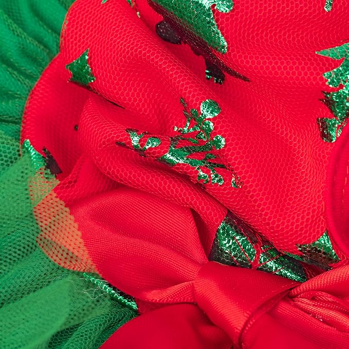 Fitwarm Christmas Tree Dog Tulle Dress, Christmas Clothes for Small Dogs Girl, Holiday Pet Outfit, Red, Green, Small