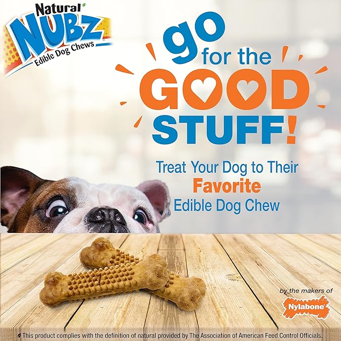 Nylabone Nubz Wild Natural Edible Chew Treats for Dogs, Made in USA, Bison Flavor, Small - Up to 25 lbs. (4 Count) (Pack of 2)