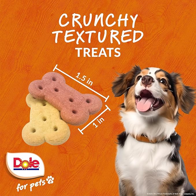 Dole for Pets Dog Biscuits Assorted Banana + Strawberry Mix, Real Fruit Flavor Vegan Crunchy Treats, No Wheat Corn Soy or Artificial Additives, Bite Size Training Snacks for Dogs, 7 Oz