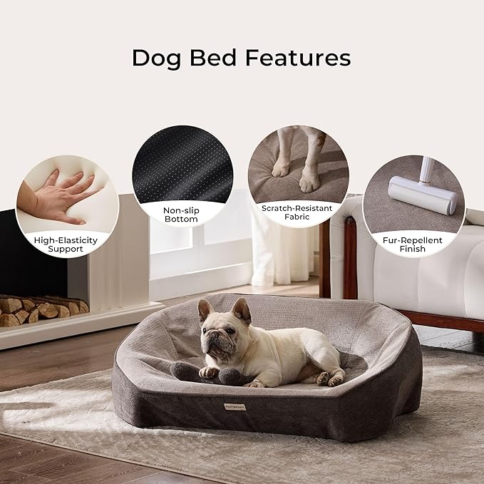 Cooling Orthopedic Dog Bed Medium Size Dog, High-Resilience Memory Foam Support, All-Season Comfort Pet Bed with 3 Washable Removable Cover & Waterproof Liner, Never Sag Dog Couch with Bone Toy