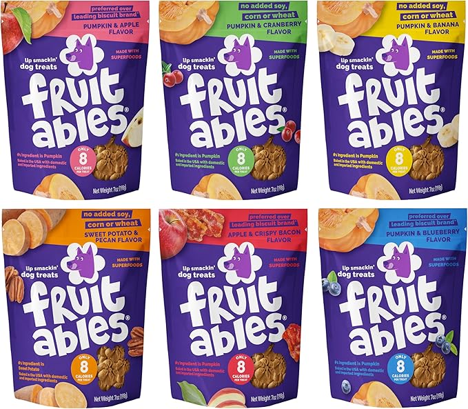 Fruitables Pumpkin Dog Treats, 7oz, Crunch Variety Pack of 6