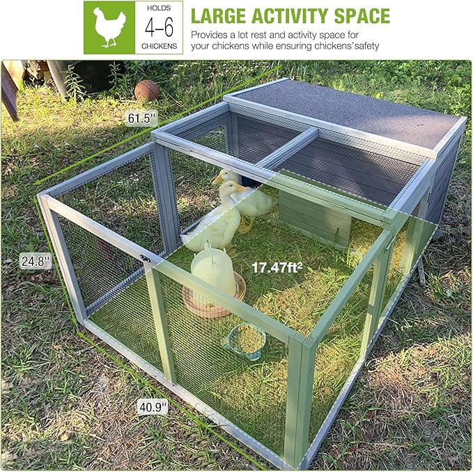 GUTINNEEN Chicken Coop Outdoor Rabbit Hutch with Run for Rabbits, Chickens, Ducks, and Guinea Pigs, 61.5" L x 40.9" W x 24.8" H