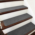 COSY HOMEER Stair Treads Non-Slip Carpet Mat 28inX9in Indoor Stair Runners for Wooden Steps, Stair Rugs for Kids and Dogs, 100% Polyester TPE Backing 7pcs,Black,Protect Floor