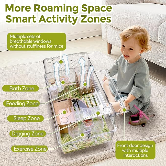Acrylic Hamster Cage with All Accessories,Dwarf Hamster Cage with Stand,Syrian Mouse Cage for pet mice,Rat Cage for Hamster,Succulent Style Hamster House（20''L*11.5''W*10.5''H）