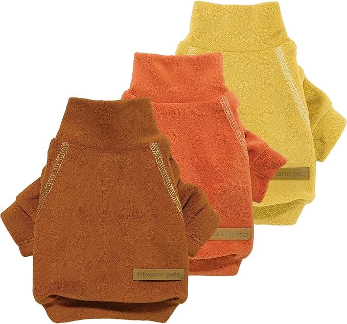 Fitwarm 3 Pack Classic Fleece Dog Sweater, Turtleneck Dog Sweatshirt, Winter Clothes for Small Dogs BoyGirl, Pet Pullover Jumper, Cat Apparel, Orange, Yellow, Coffee, Medium