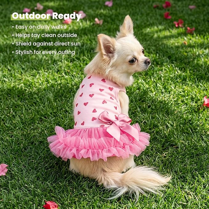 Fitwarm Sparkly Heart Dog Tutu Dress, Birthday Clothes for Small Dogs Girl, Pet Outfit, Light Pink, Hot Pink, Small