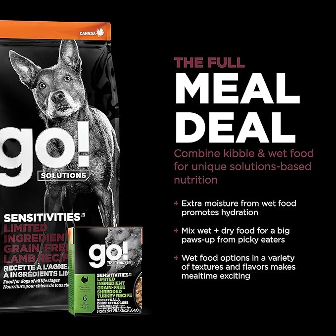 Go! Solutions Sensitivities Limited Ingredient Lamb Grain-Free Dry Dog Food, Chicken-Free Kibble Made by Experts for Sensitive Stomachs & Food Allergies, for Puppies, Adults, & Seniors, 12 lb Bag