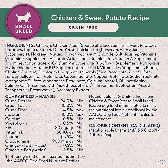 Natural Balance Limited Ingredient Small Breed Adult Grain-Free Dry Dog Food, Chicken & Sweet Potato Recipe, 4 Pound (Pack of 1)