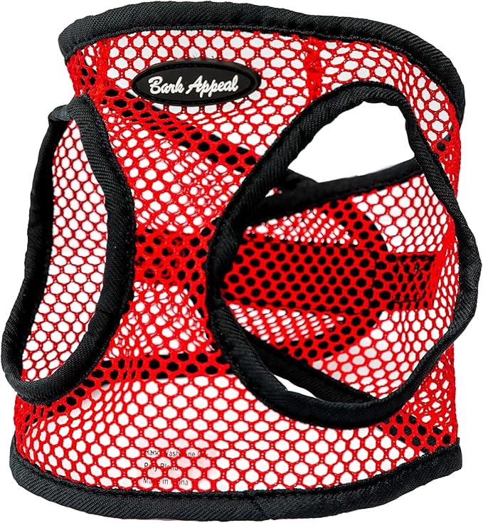 Bark Appeal Netted Step-in Dog Harness for All Sized Pets – Updated Sizing, Re-Measuring is Essential – Soft Netted Mesh – Adjustable Strap & Heavy Duty Clip – M (13.5-15.5” Chest), Red Textured