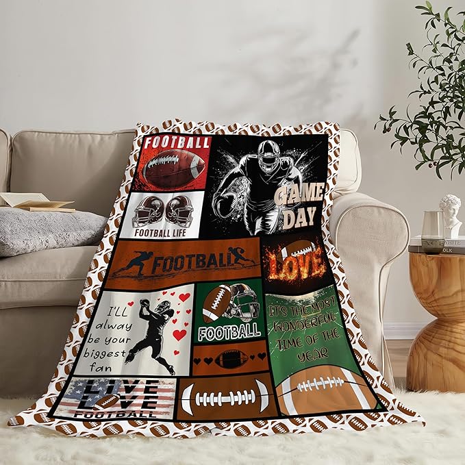 Football Blanket Sports Football Throw Blanket Gifts for Player Kids Girls Boys Adults Women Man Super Soft Cozy Plush Fluffy Fuzzy Fleece Blanket Decor 40''X50''