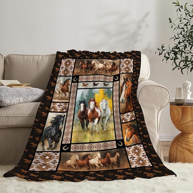 Horse Throw Blanket Horse Stuff Gifts for Kids Girls Boys Adults Women Men Soft Cozy Warm Plush Fluffy Fuzzy Fleece Blanket Decor 40''X50''