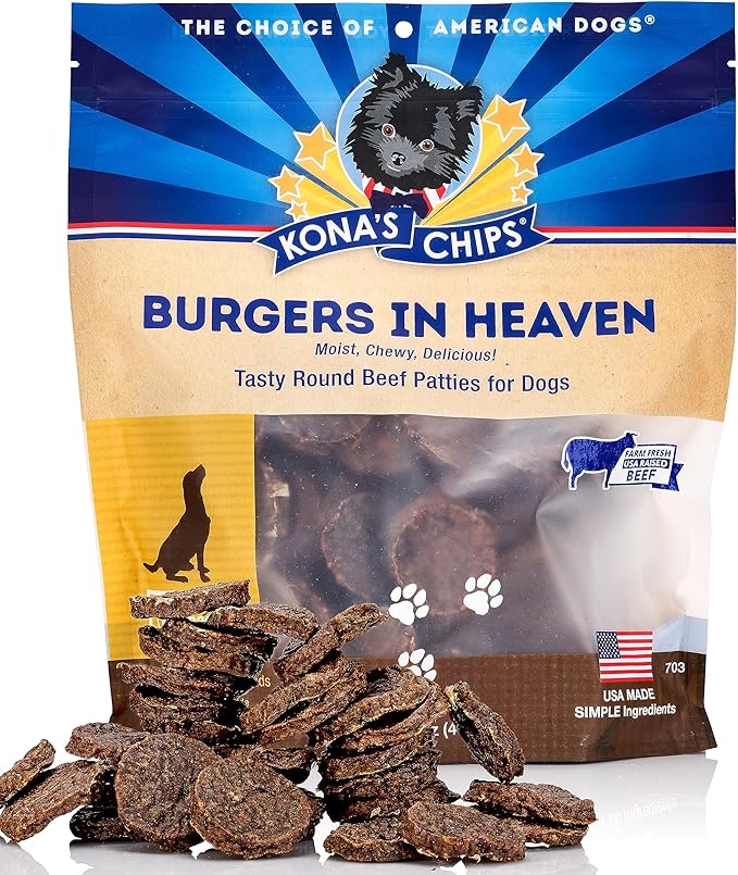 KONA'S CHIPS Burgers in Heaven - Tasty Round Beef Patties for Dogs 16 oz, Great Beef Treat for Dog Made in The USA