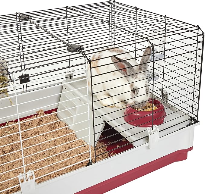 Midwest Homes for Pets Deluxe Rabbit & Guinea Pig Cage, XX-Large, White & Red