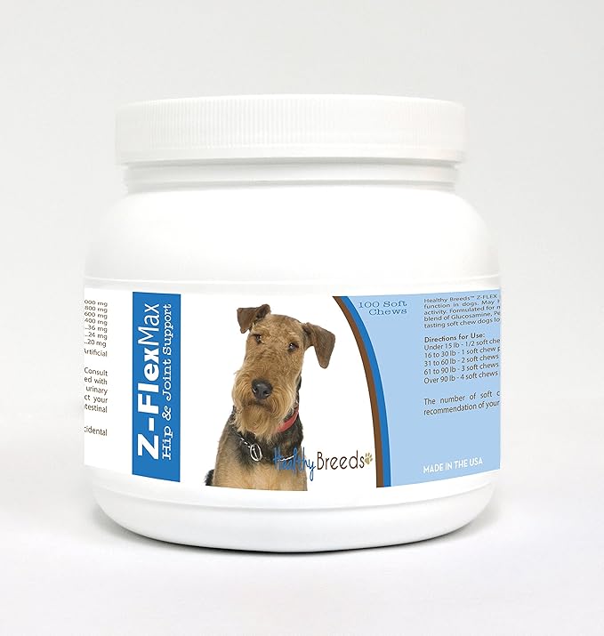 Healthy Breeds Airedale Terrier Z-Flex Max + Glucosamine + Chondroitin + Omegas - Hip & Joint Support for Improved Mobility - 100 Bacon Flavored Soft Chews