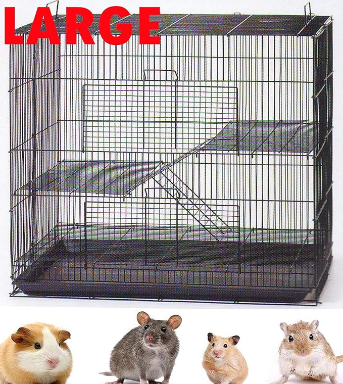 Large 3-Levels Foldable Ferret Chinchilla Sugar Glider Rats Animal Chew Free Metal Carrier Travel Cage with Narrow 3/8" Wire Bar Spacing Prevent Escape and Stuck Shelves and Ladders Included