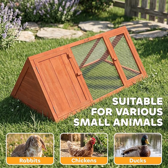 PawHut Rabbit Hutch Outdoor, Wooden Chicken Coop with Run, Outdoor Small Animal Cage for Rabbit, Small Duck and Chicken, for Garden, Backyard, Farms, 45" x 20.5" x 18", Orange