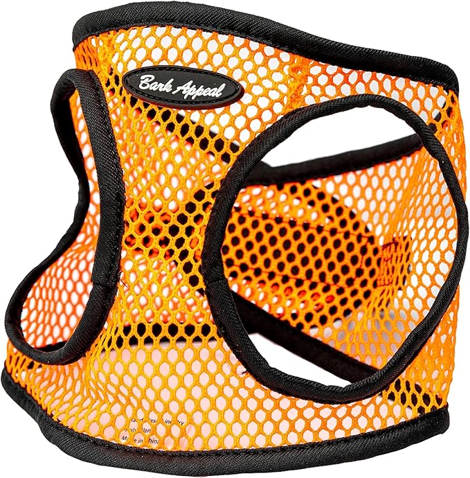 Bark Appeal Netted Step-in Dog Harness for All Sized Pets – Updated Sizing, Re-Measuring is Essential – Soft Netted Mesh – Adjustable Strap & Heavy Duty Clip – XS (10.5-12” Chest), Orange Textured