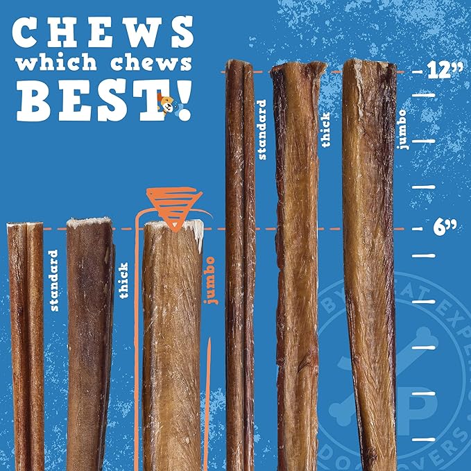 Jack&Pup 6 Inch Jumbo Bully Sticks for Dogs (24 Pack) Single Ingredient Dog Bully Sticks for Large Dogs and Aggressive Chewers