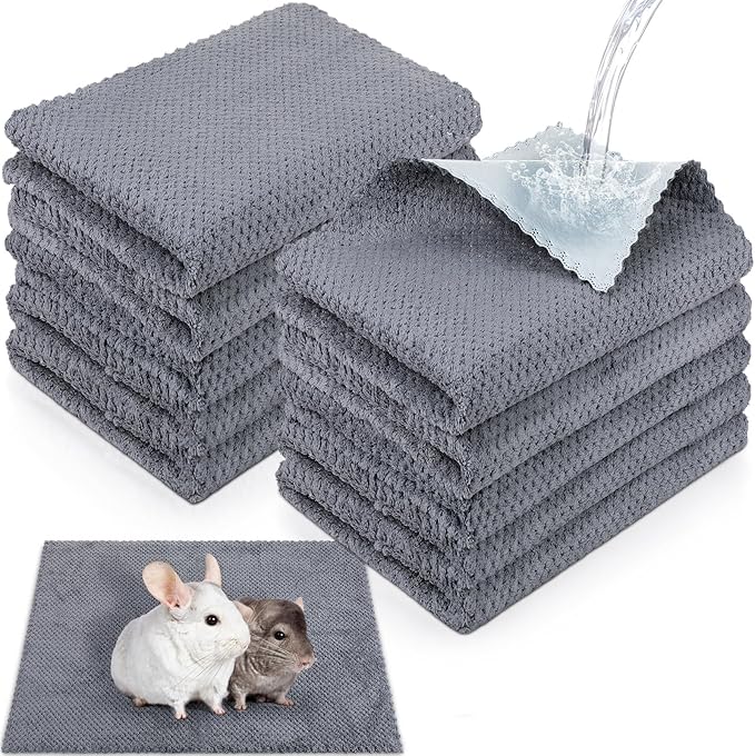 VitalCozy 10 Pcs Guinea Pig Cage Liners Washable Rat Bedding for Guinea Pigs Controlling Absorbent Waterproof Pee Pads Blanket for Rabbits Hamster Small Animal Chinchilla(Grid,12x12 Inch,Gray)