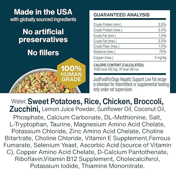 JustFoodForDogs Vet RX Pantry Fresh Prescription Dog Food, Human Grade, Vet Recommended Fresh Pet Meal, Limited Ingredient, Prescription Diet, Hepatic Support Low Protein, 12.5oz- 12 Pack