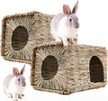 WUWEOT 2 Pack Large Grass Bunny House, Foldable Rabbit Hut, Play Hideaway Bed Hay Mat Chew Toy for Rabbit, Guinea Pigs, Gerbils, Hamster and Small Animals, 11"x8"x8"