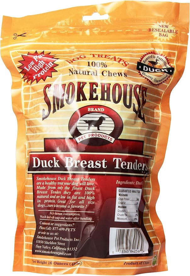 Smokehouse 100-Percent Natural Duck Breast Tenders Dog Treats, 16-Ounce