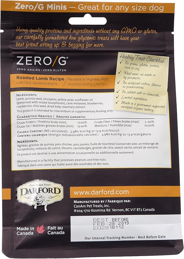 Darford Zero/G Roasted Lamb Recipe Mini Dog Treats, 6 oz