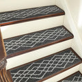 COSY HOMEER Soft Stair Treads Non-Slip Carpet Mat 28inX9in Indoor Stair Runners for Wooden Steps,Stair Rugs for Kids and Dogs, 100% Polyester TPE Backing 7pcs,Black,Rhombus