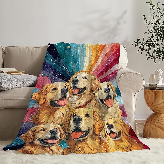 Golden Retriever Throw Blanket Golden Retriever Puppy Stuff Gifts for Dog Lover Kids Girls Boys Adults Women Men Soft Cozy Warm Plush Fluffy Fuzzy Fleece Blanket Decor 60''X80''