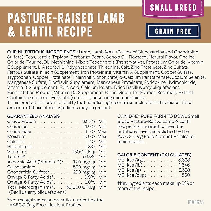 Canidae Pure Farm to Bowl Small Breed, Pasture-Raised Lamb & Lentil Recipe, 4 lbs.
