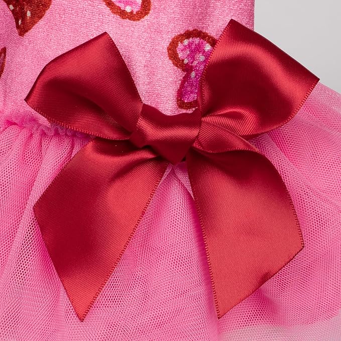 Fitwarm Pink Heart Tulle Dog Dress, Fancy Valentines Outfit for Small Dogs Girl, Festive Pet Clothes, Pink, Red, Medium