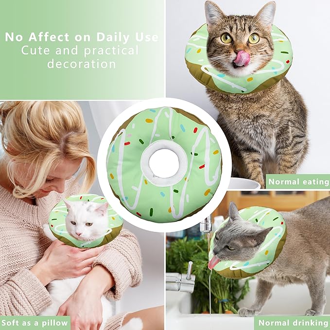 Seyezo Cat Cone Collar Soft, Adjustable Cat Recovery Collar Kitten Cones to Stop Licking, Cute Donut E Collar After Surgery, Cats Neck Pillow Cone Elizabethan Cones of Shame (Waterproof Green, Medium)