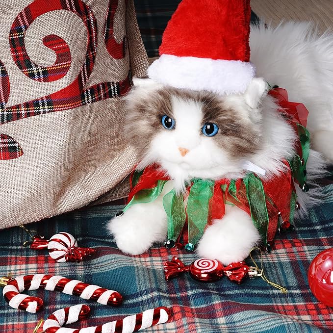 Christmas Cat Costume Small Santa Hat and Collar for Small Dogs & Cats Fancy Holiday Pet Costume Accessories for Christmas Party