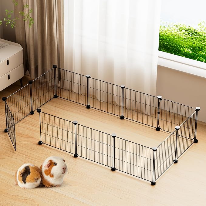 BUCATSTATE 12 Panels Guinea Pig Playpen, Rabbit Playpen Indoor, 47" L x 24" W x 12" H Small Animal Playpen with Door for Guinea Pigs, Bunny, Hedgehogs, Chinchillas