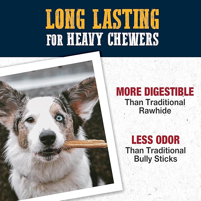 Cadet Bully Hide Sticks for Small Dogs, All-Natural Beef Pizzle, Limited-Ingredient Long-Lasting Dog Chews for Aggressive Chewers, 5 Count