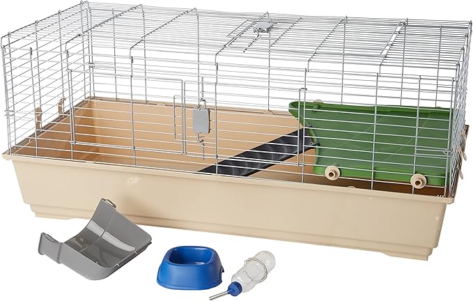 Amazon Basics Top Access Small Animal Habitat for Rabbit, Guinea Pig, Ferret & Chinchilla with Accessories, Jumbo, 48.6"L x 26.6"W x 20.6"H, Multicolor