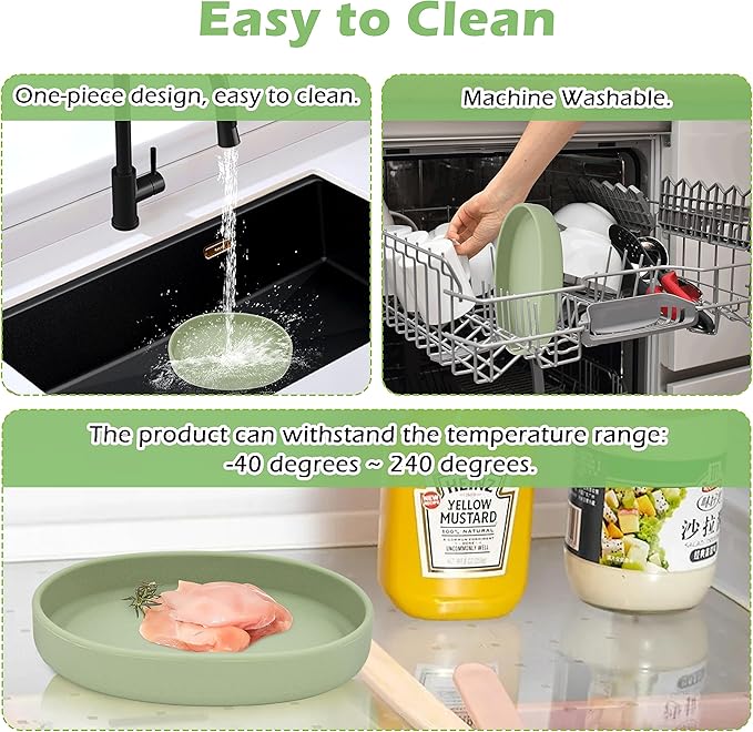 Silicone Cat Dog Bowls, Non Slip Dog Food Cat Feeding Plates, Pet Drinking Bowl for Dry and Wet Food, 10 OZ/330ML Water Bowl for Small Pets 2PCS (Green)