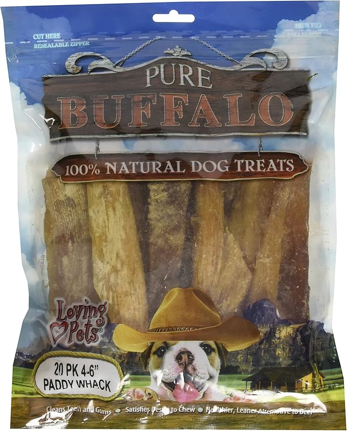 Loving Pets Pure Buffalo 6-Inch Backstrap Tendon Dog Treat, 20-Pack