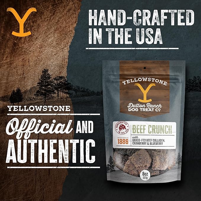 Authentic Yellowstone Dutton Ranch Dog Treat Co. - Limited Ingredient Beef Crunch - Premium Dog Treats with No Additives, Preservatives or Fillers - Made in The USA - 8oz