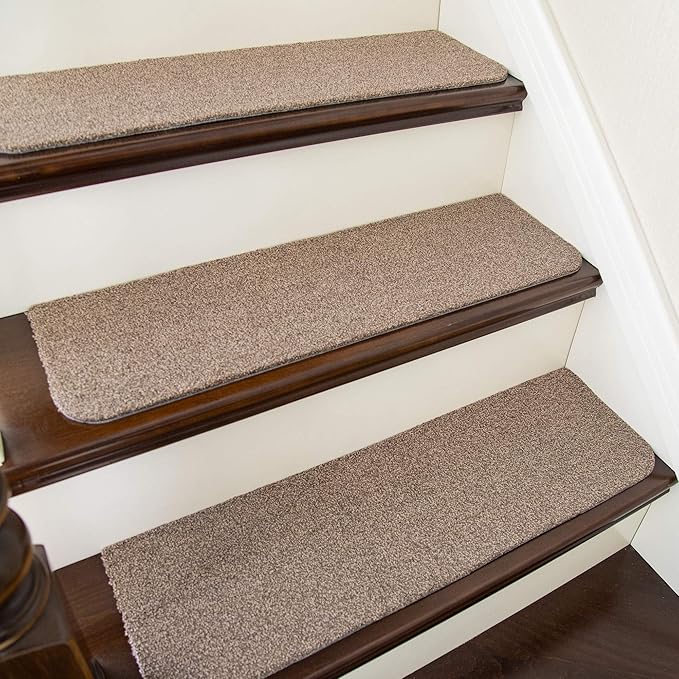 COSY HOMEER Stair Treads Non-Slip Carpet Mat 28inX9in Indoor Stair Runners for Wooden Steps, Stair Rugs for Kids and Dogs, 100% Polyester TPE Backing 10pcs,Beige,Protect Floor
