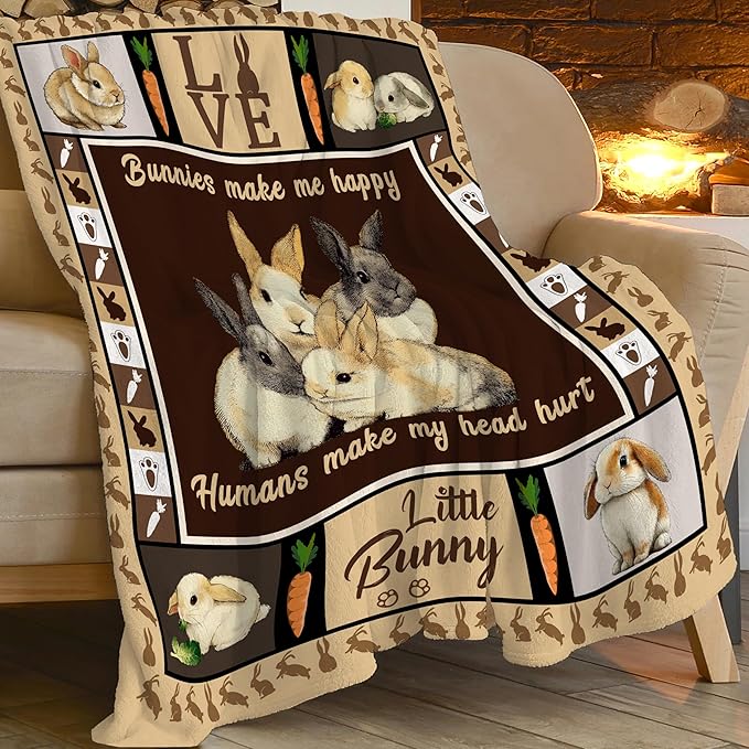 Bunny Throw Blanket Rabbit Bunny Stuff Gifts for Kids Girls Boys Adults Women Men Soft Cozy Warm Plush Fluffy Fuzzy Fleece Blanket 40''X50''