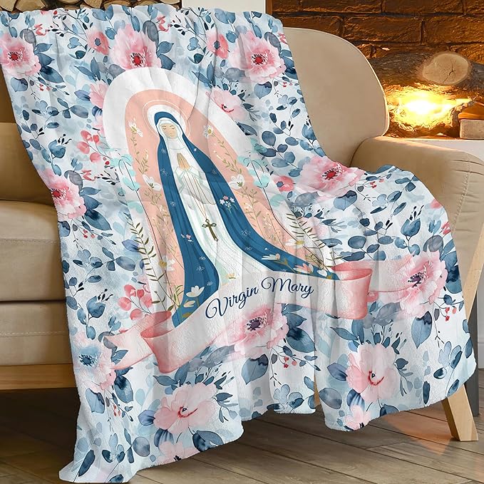 Virgin Mary Throw Blanket Christian Religious Scripture Catholic Spiritual Stuff Gifts for Adults Women Soft Cozy Warm Plush Fluffy Fuzzy Fleece Blanket Decor 40''X50''