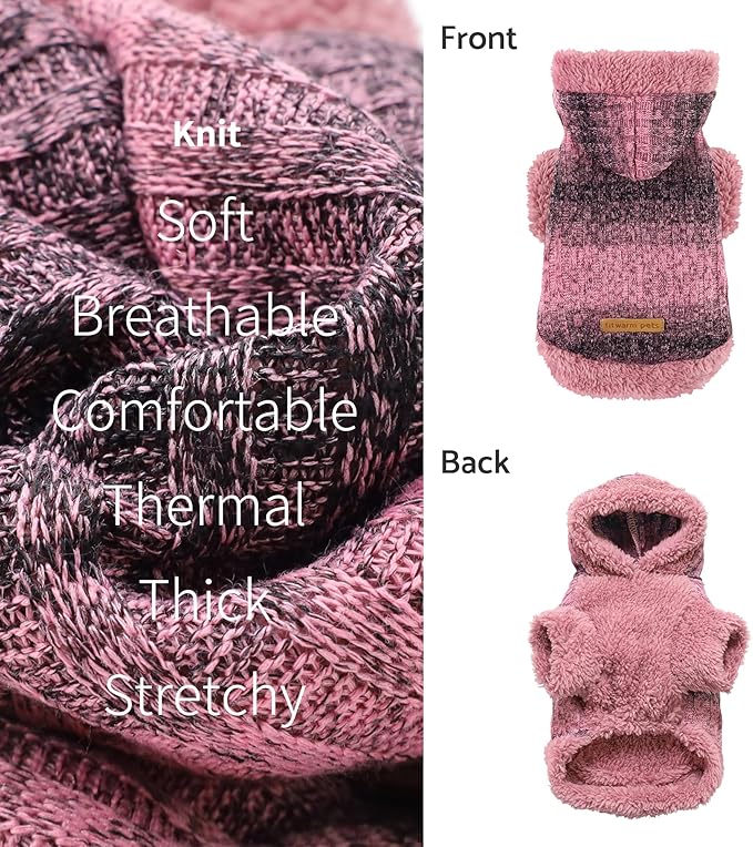 Fitwarm Fuzzy Dog Sweater, Knitted Winter Dog Clothes for Small Dogs Girl, Pet Cat Hooded Outfit, Heather Pink, Black, XS